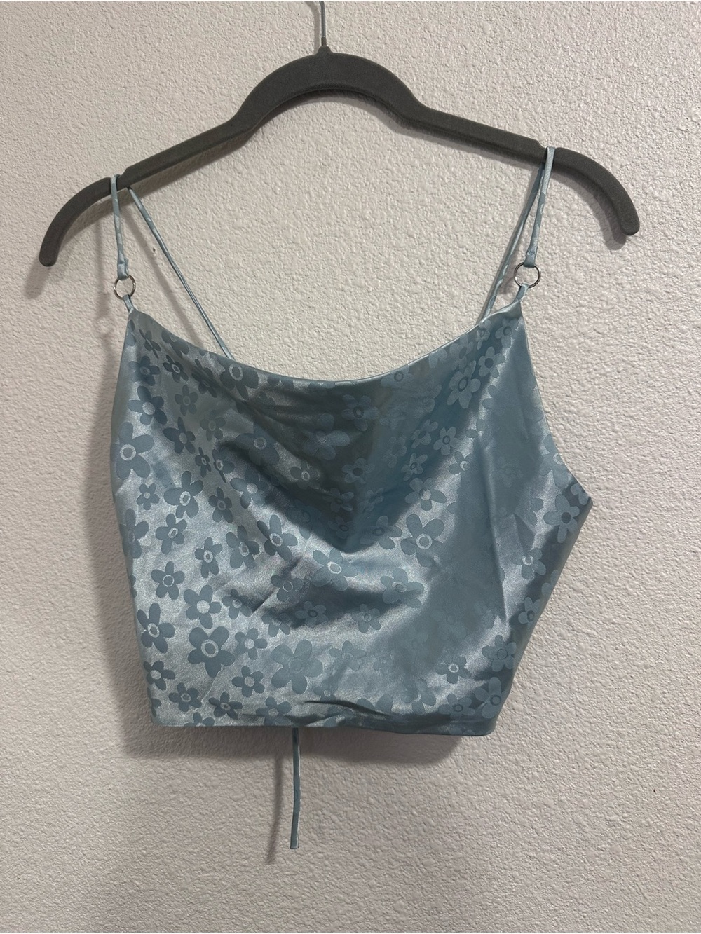 Princess Polly Blue Floral Satin Cowl Crop Top
